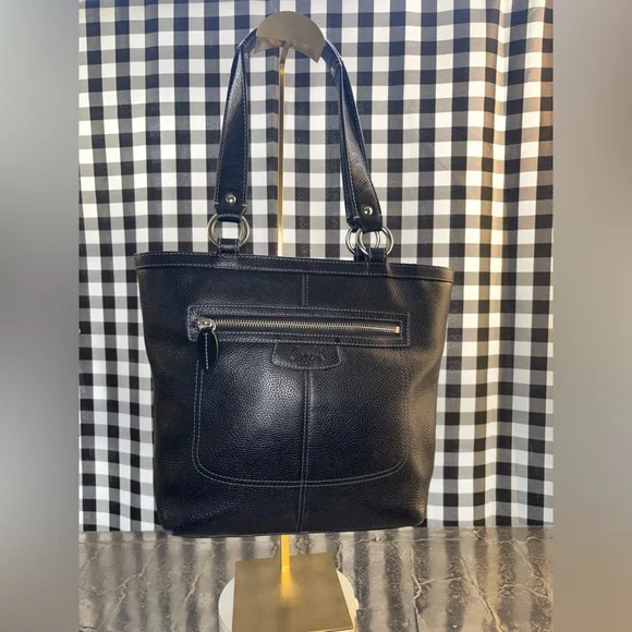 Coach Penelope Black Pebbled Leather Shoulder Tote 2010 - Picture 1 of 7